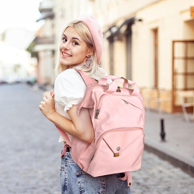 Hap Tim Travel Backpack Carry On Flight Approved, Laptop Backpack Women, Work Backpack Woman, Teacher Backpack, Pink（7651-PK）
