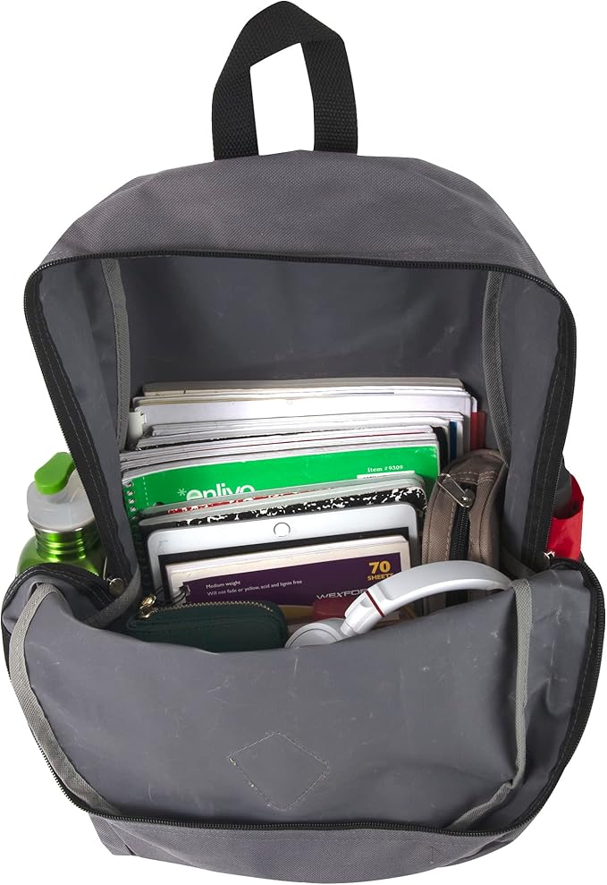 Large School Backpacks with Mesh Side Pockets – Classic 19 Inch Solid Color Backpacks for Kids, Men, Women, Travel (Grey & Green)