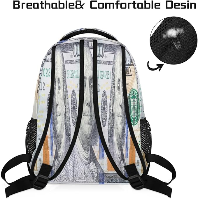 Pardick Dollars Money Backpack for Kids Girls Boys Lightweight School College Students 18in Bookbag Large Capacity Computer Backpacks Laptop Rucksack Travel Gym Hiking Camping Daypack
