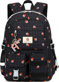 Laptop School Backpack for Teen Girls Women 15.6 Inch Cute College Backpacks Large Elementary Middle High School Bag Kids Student Strawberry Bookbag Anti Theft Travel Casual Daypack (Black-Strawberry)