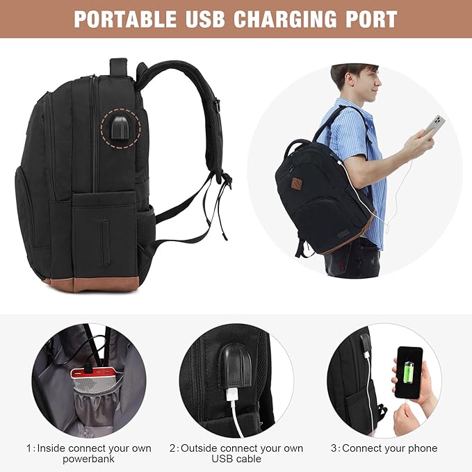 LOVEVOOK School Backpack for Women Men Black Backpack with 17.3" Laptop Compartment Lightweight Bookbag for College Work High School