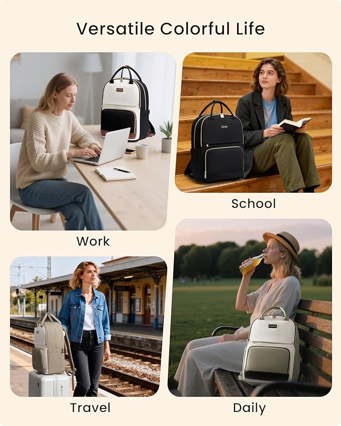 LOVEVOOK Laptop Backpack for Women with Giant Tumbler Holder Pocket, 15.6 inch Travel Work Backpack Purse for Teacher Nurse, Waterproof College Book Bag Cute Casual Daypack, Black