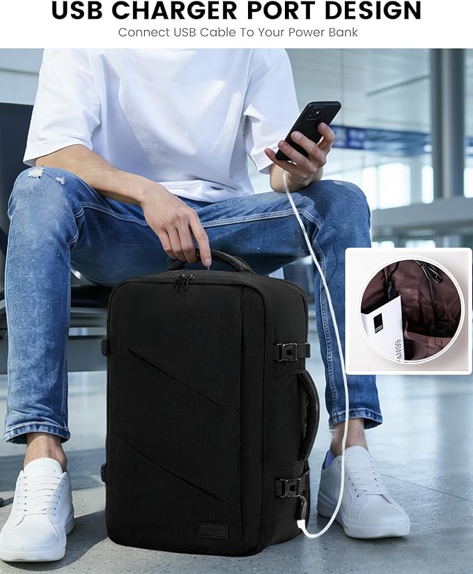 LOVEVOOK Carry on Travel Backpack, Large 40L for Men & Women Flight Approved with USB Charging Port&3 Packing Cubes, Large Suitcase Water Resistant Luggage Daypack Busi, Beige-Black
