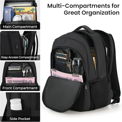 BIKROD Backpack for Men and Women, School Backpacks for Teen Boys Girls, Water Resistant Sturdy Anti Theft Travel Laptop Backpack, Black Student Bookbag Fits 15.6 Inch Laptop, Gifts