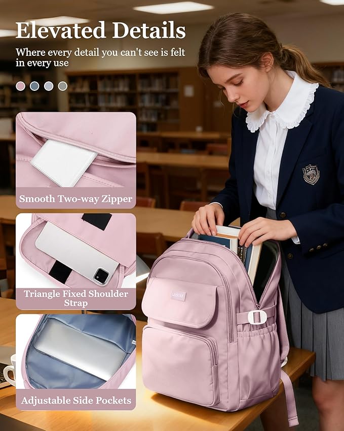 Waterproof School Backpack For College Students Women,Simple Kawaii Bookbags,Casual Laptop Travel Daypack Backpacks,Lightweight School Bags For Girls(Purple)