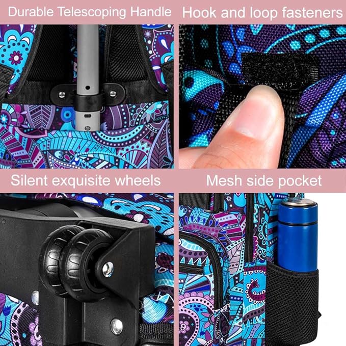 Rolling Backpack for Womens and Mens, Adults Wheeled Bookbag with Lunch Box for Girls and Boys.