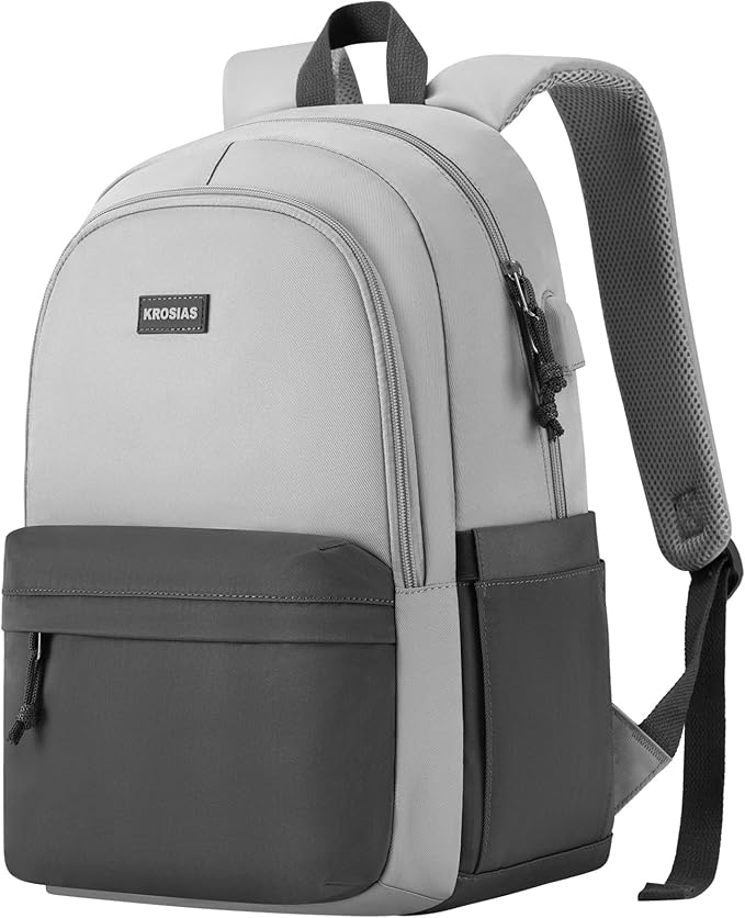 School Backpack for Teens Girls, Cute Student Bookbag Large 15.6 Inch Laptop Bag Aesthetic College Backpacks for Women High School Travel (Dark Grey & Light Grey)