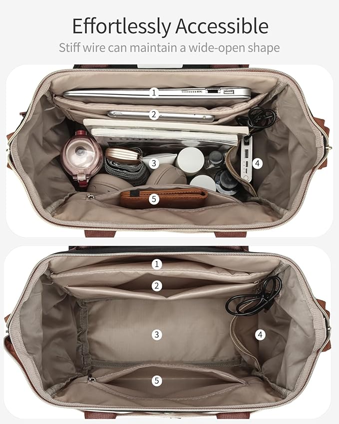 18in Computer Backpack for Women, Work Bag Laptop Bookbag with Cup Holder & USB Charger for Teacher Nurse College Travel Back Pack, Gifts, BlackWhiteBrown