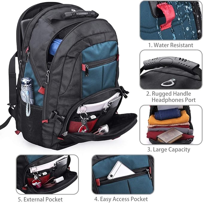 NUBILY Laptop Backpack 18.4 Inch Waterproof Extra Large TSA Travel Backpack Anti Theft College Business Mens Backpacks with USB Charging Port 17.3 Gaming Computer Backpack for Women Men Blue