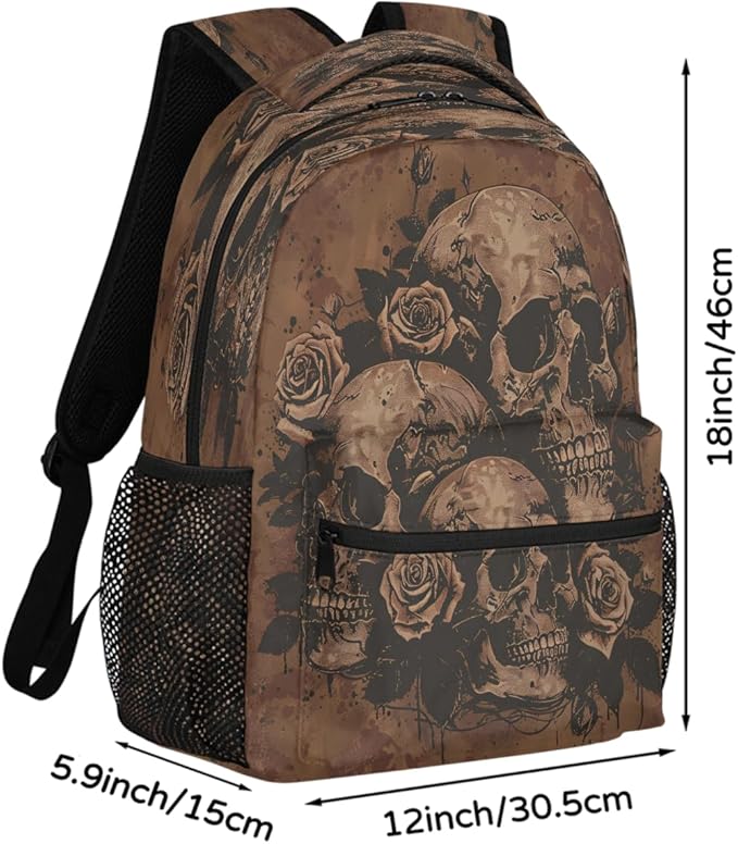 Pardick Vintage Skull Backpack for Kids Girls Boys Lightweight School College Students 18in Bookbag Large Capacity Computer Backpacks Laptop Rucksack Travel Gym Hiking Camping Daypack
