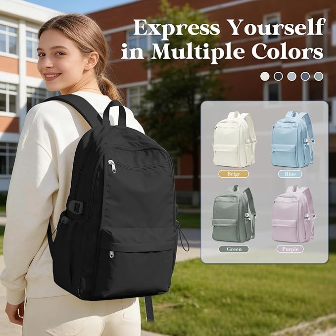 Simple Black School Backpack For Women,Lightweight College Backpack,High School Bag For Teens Boys Girls,Casual daypack Small Travel Backpacks Men Bookbag