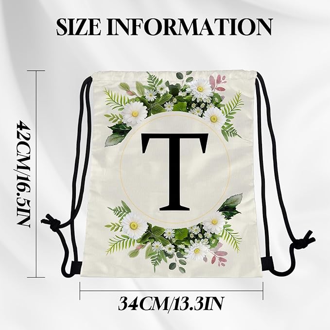 Initial Letter Drawstring Backpack String Sports Gym Bags Waterproof Sackpack Cute for Men Women Beach (13"×17") (Letter-T)