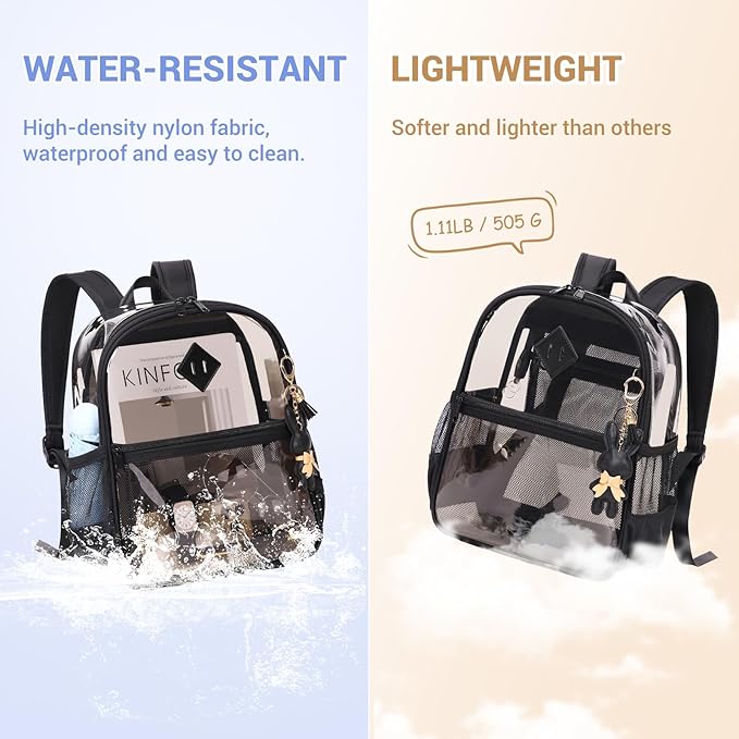 Clear Backpack for Stadium Events Approved 12×6×12, Thick TPU Mini Clear Bag with Front Pocket for Concert Sport Events Work Travel, Black