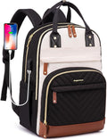 Laptop Backpack for Women College Bookbag - 17.3 Inch Fashion Travel Work Bag with USB Charger Anti-theft Business Backpacks for Nurse Teacher Beige Black Brown