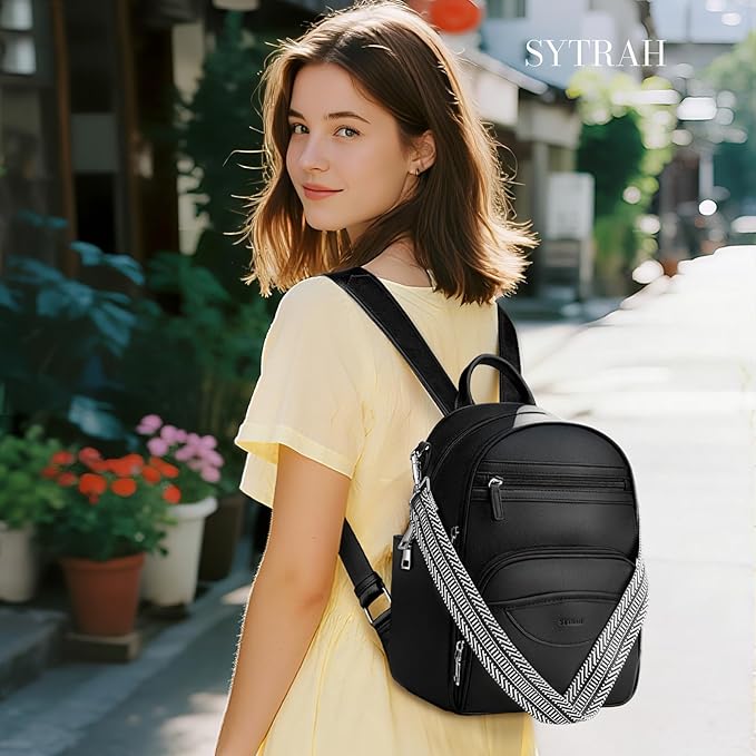 Small Backpack Purse for Women, Mini Backpack Vegan Leather with RFID Blocking & Tablet Pocket, Cute Shoulder Handbag for Travel, School & Work Black