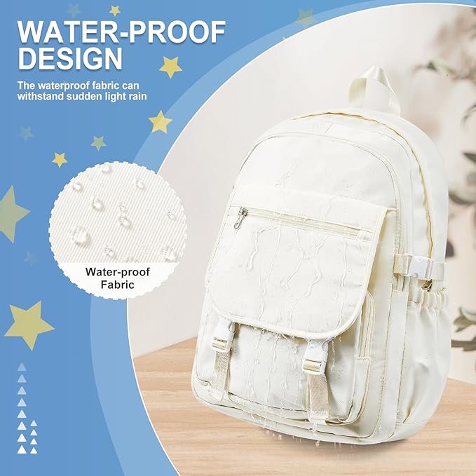 Lightweight Waterproof Backpack for Women Men Large Capacity College School Bag with Luggage Straps Multiple Pockets Durable High School Bookbag, Casual Daypacks for Students Girls Boys(Beige)
