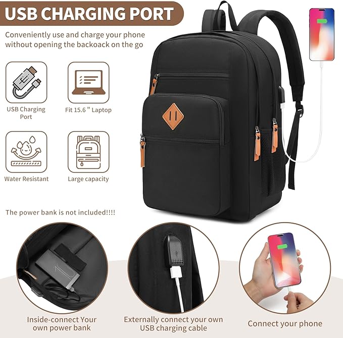 NEOREAL Laptop Backpack for Work, College, Travel, Daily Backpacks for Men Women, Computer Bag Fits 15.6 Inch Notebook, Black