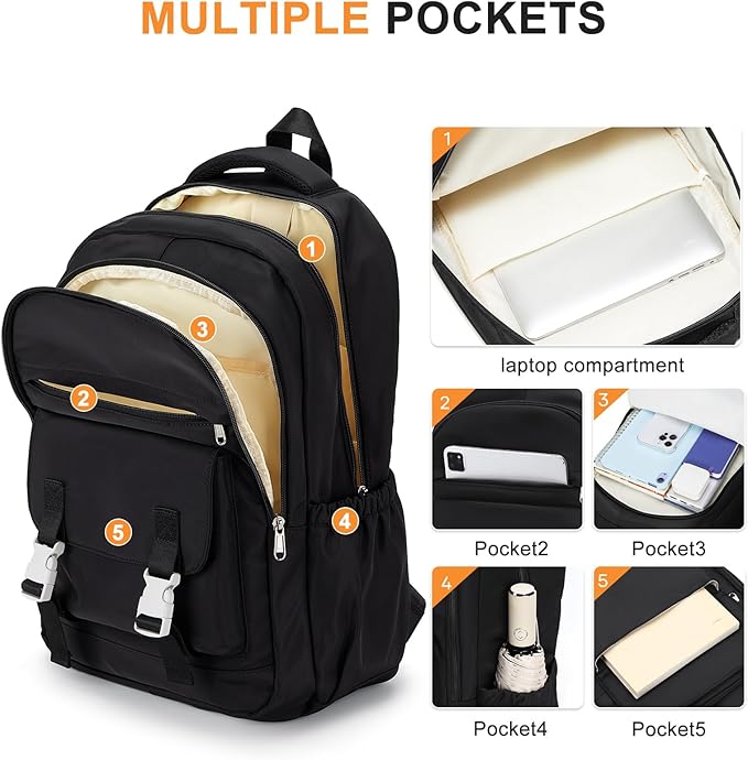 School Backpack For Women Men College Backpack With Lots Of Pockets Cute BookBag Casual Daypack Backpacks For Teens Girls Boys Waterproof(Black)
