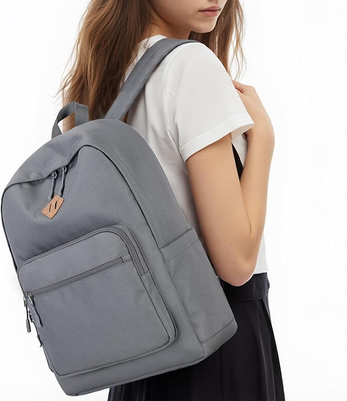 Lohol Classic Backpack for School Travel College, Durable Water Resistant Bookbag (Dark Grey)