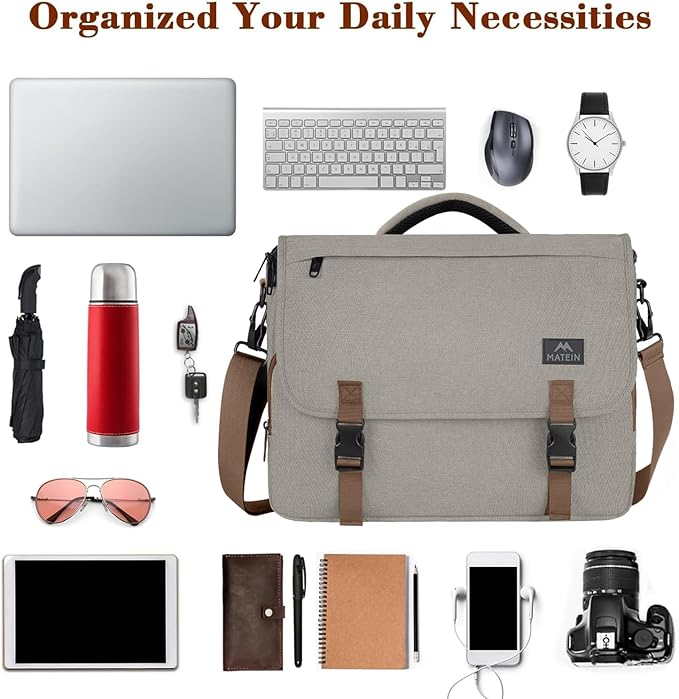 MATEIN Messenger Bag for Men, Briefcases Lightweight Men's Laptop Bag 17.3 inch Water Resistant Crossbody Satchel Computer Work Office Case with Shoulder Strap, Brown