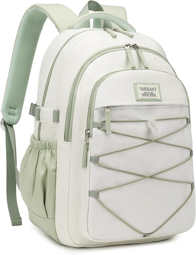 Teen Backpack for Girls, Women Bookbag for College Students Middle High School, Aesthetic Schoolbag Back Pack, White Green