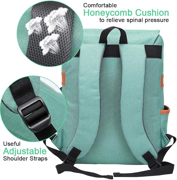 Modoker Eco-Friendly Vintage Laptop Backpack for Women Men,Travel Backpacks with USB Charging Port Fashion Backpacks for Working Women Fits 15.6Inch Notebook, Green