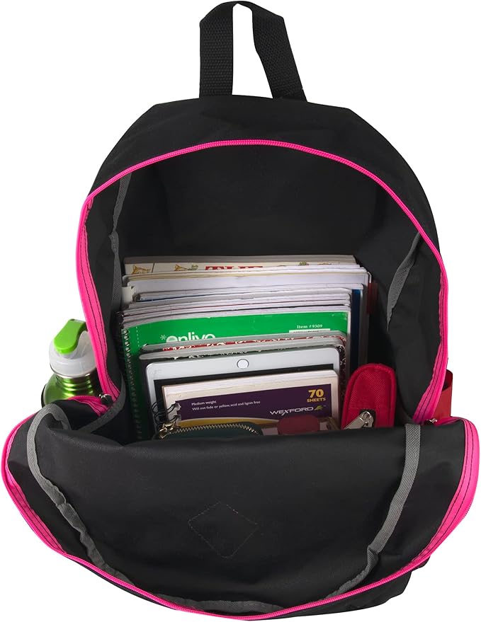 Large School Backpacks with Mesh Side Pockets – Classic 19 Inch Solid Color Backpacks for Kids, Men, Women, Travel