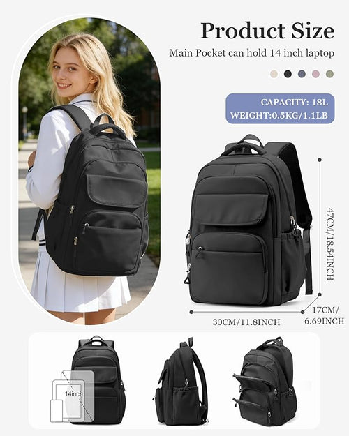 Black School Backpack for Women Men Cute Backpack for College Students Lightweight High School bag for Teens Girls Boys Waterproof Casual Daypacks Bookbag