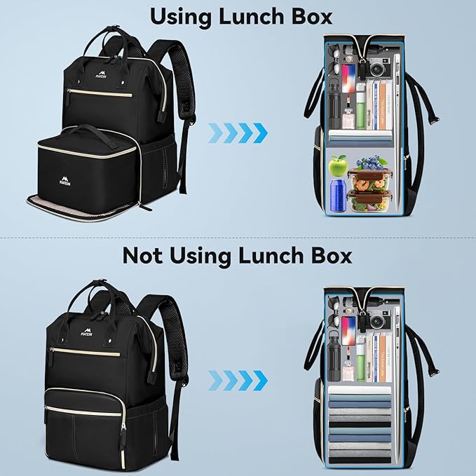 MATEIN Lunch Backpack, 15.6 Inch Laptop Backpack with Lunch Box, Stylish Nurse, Teacher Work Backpacks with Insulated Compartment, Meal Prep Bag for Women Men Commute Outdoor Picnic Camping, 2Pcs Set