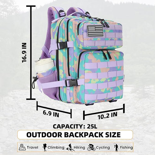 25L Tactical Military Backpack Small Travel Backpack for Men and Women Assault Pack Bug Out Bag Molle Daypack Gym Backpack with Bottle Holder (Color Camo)