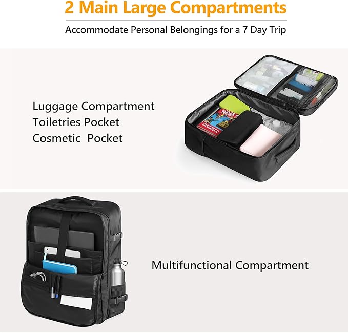 SUOCO Travel Backpack with Vacuum Bag, 70L Seal Compression Air Vac Back Pack with Travel Pump, Carry On Suitcase Luggage Flight Approved for Men Women Personal Item, Black