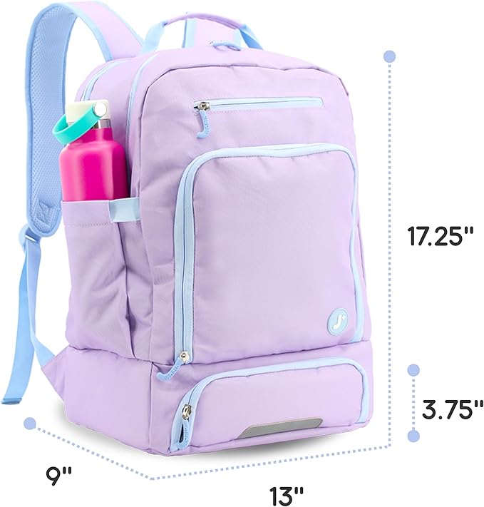 J World New York 2-in-1 Insulated Backpack Lunch Box for Kids. Adult School Bookbag, Purple