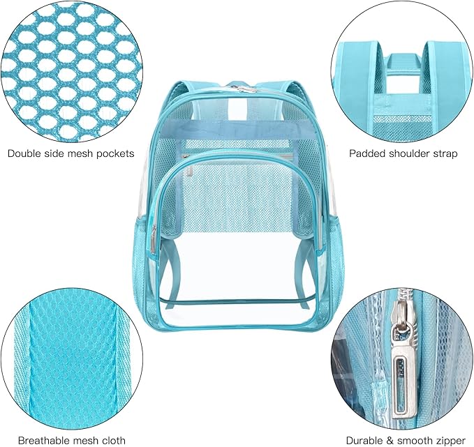 HEEYA Clear Backpack Heavy Duty Transparent Backpack for Security, Sports, Work, Travel, Stadium