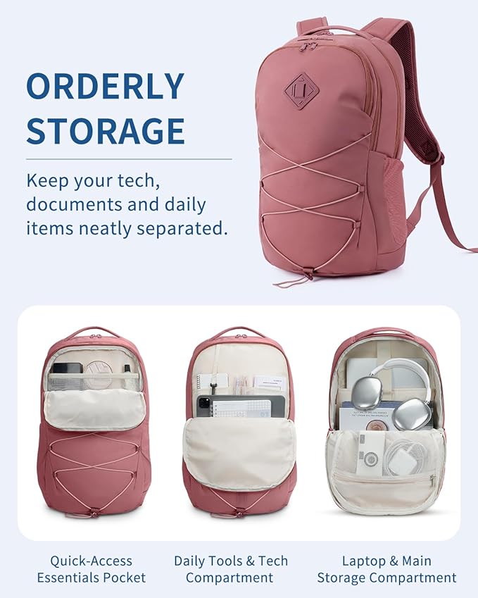 WANDF 15.6-Inch Laptop Backpack for Women, Travel Backpack Water-Resistant Lightweight College Backpack for Work Casual Business Weekender (Date Red)