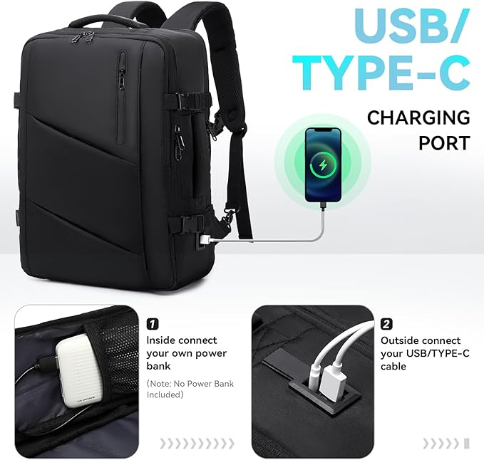 Carry on Travel Backpack for Men Women, Extra Large 40L Flight Approved Expandable Suitcase With USB/Type-C Charging Port, Victoriatourist Water Resistant Luggage Daypack Business Weekender Bag, Black