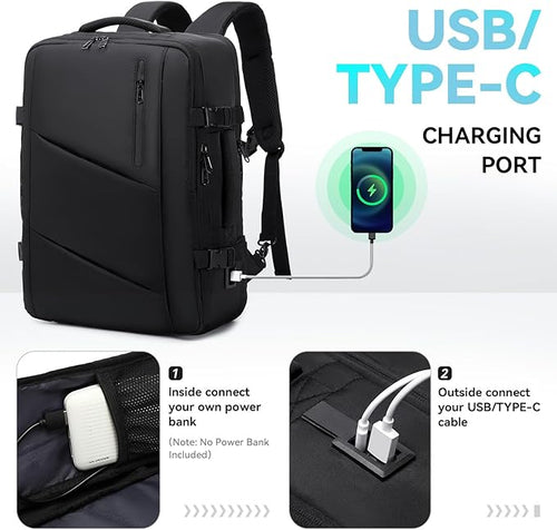 Carry on Travel Backpack for Men Women, Extra Large 40L Flight Approved Expandable Suitcase With USB/Type-C Charging Port, Victoriatourist Water Resistant Luggage Daypack Business Weekender Bag, Black