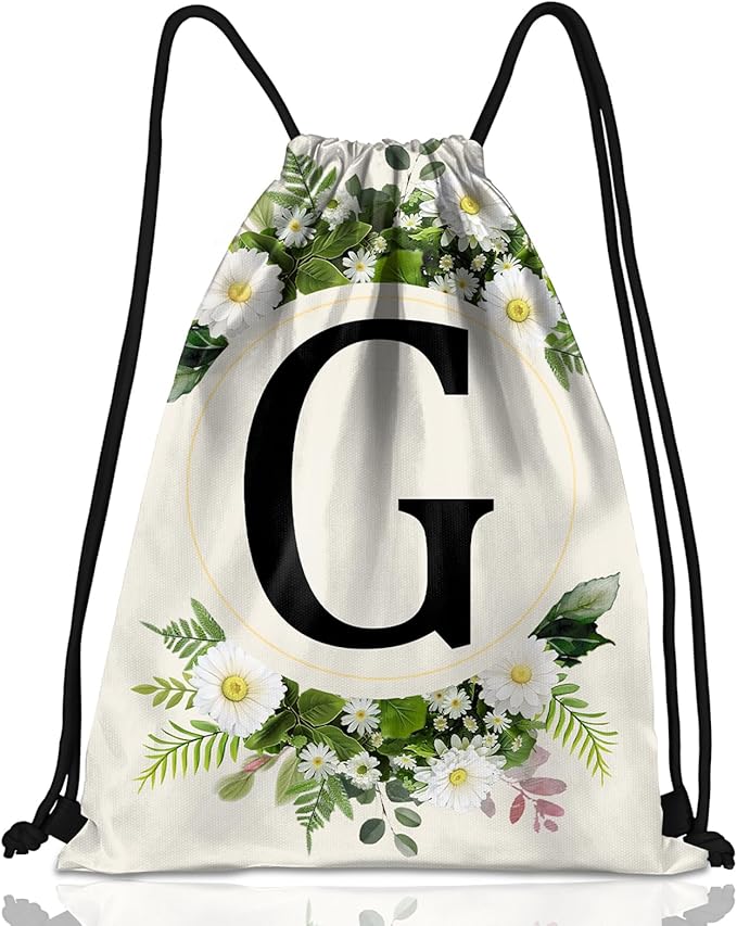 Initial Letter Drawstring Backpack String Sports Gym Bags Waterproof Sackpack Cute for Men Women Beach (13"×17") (Letter-G)