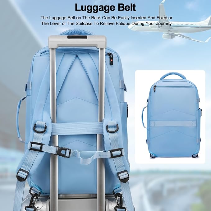 Asenlin 30L Travel Backpack for Women Men,Fit 15.6 Inch Laptop Backpack Flight Approved Luggage Carry On Water Resistant for Weekender Overnight Large Daypack Light Blue