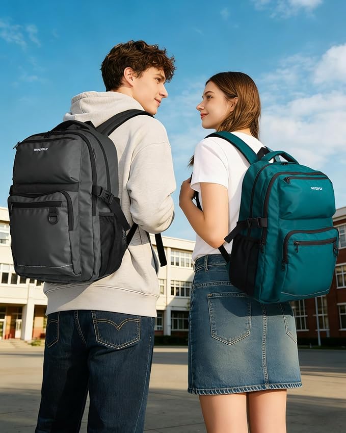 WATERFLY Travel Laptop School Backpack: Big Student College Middle School Bookbag for Women Men, Work Casual Daypack with 15.6" Computer Compartment, Anti Theft Water Resistant Commuter Bag