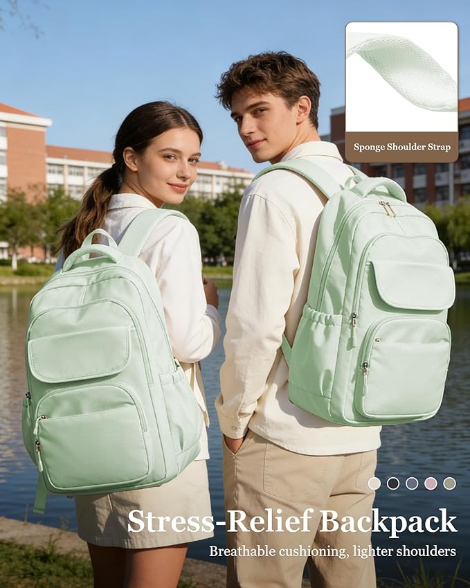 School Backpack for Women Men Cute Backpack for College Students Lightweight High School bag for Teens Girls Boys Waterproof Casual Daypacks Bookbag（MintGreen）