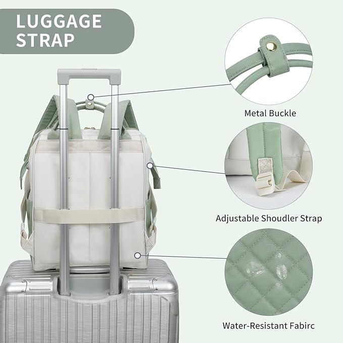 EMPSIGN 17 Inch Laptop Backpack for Women, Work Business Travel Computer College Bags, Large Capacity Water-repellent Quilted Casual Daypack with USB Port, Beige-Light Green