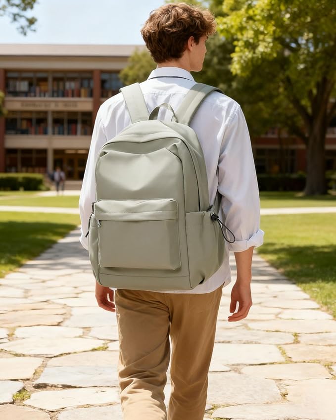 SEAFEW Small Green School Backpack Women, Unisex Lightweight Backpack School Bag Water-resistant Casual Rucksack fits 14 inch Laptop for Boys Girls Men and Women Bookbag College Daypack for Teenage