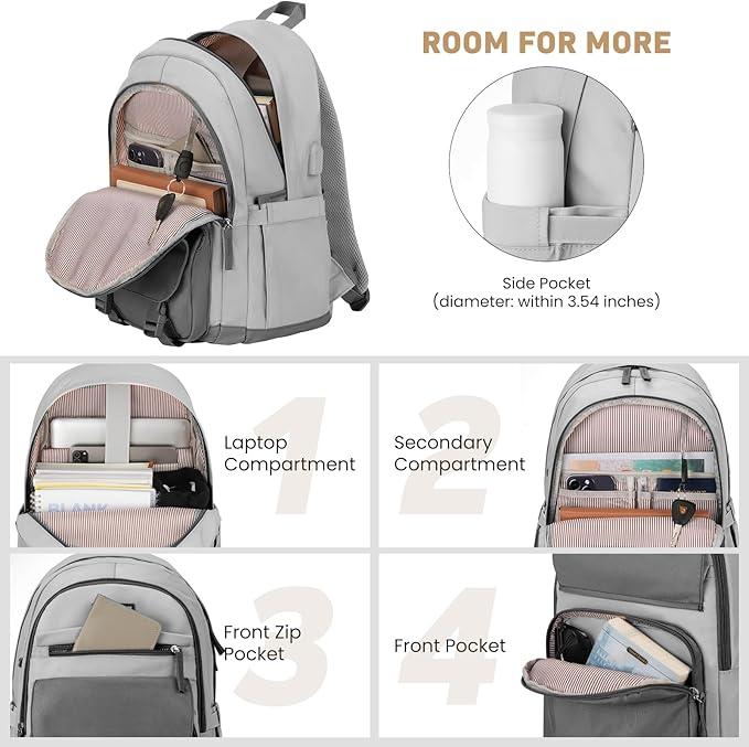 School Backpack for Teen Girls, Cute College Backpacks for Women Students Aesthetic Bookbag Large 15.6 Inch Laptop Bag Middle School Travel Back Pack (Dark Grey & Light Grey)