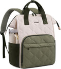 LOVEVOOK Laptop Backpack for Women, 17.3 inch Work Travel Backpack Purse, Puffer Quilted Laptop Backpack Casual Daypack for Nurse Teacher，Green and White