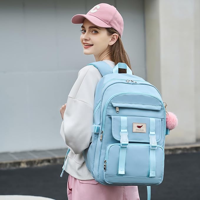 LXYGD 3 PCS Backpack for Teen Girls,Laptop Backpacks 15.6 Inch School Bag with Lunch Box Pencil Pouch Set for Students Aesthetic College Bookbag Travel Daypack(Blue)