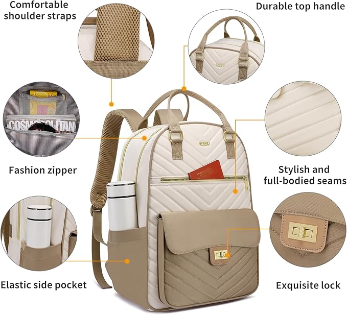 Girls Backpack,Travel Laptop Back Pack,Aesthetic School Bag for Women,Large Bookbag for College Student,Mochila Escolar para Niñas,Khaki Beige