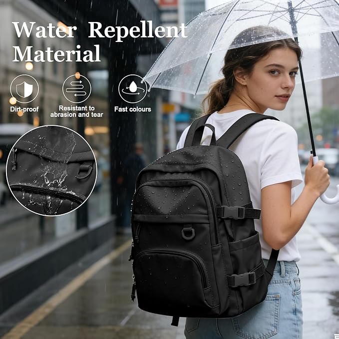 Lightweight Black College Backpack for Women Men Cute School Bag for Teens Girls Boys High School Backpack for Students Waterproof Casual Daypack Backpack