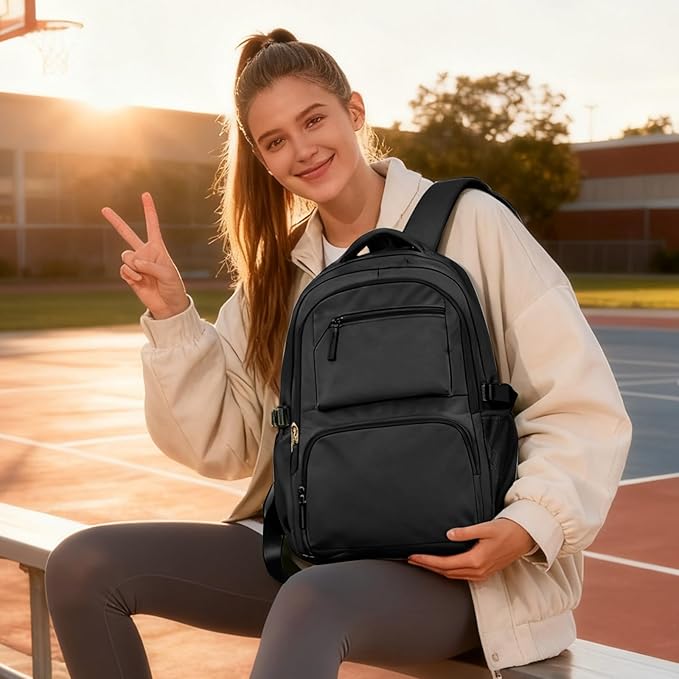 Black Backpack for Women School Backpack with Laptop Compartment Gym Bag for Men Travel Laptop Backpacks for College Students School Bag Bookbag College Backpacks for Women Men