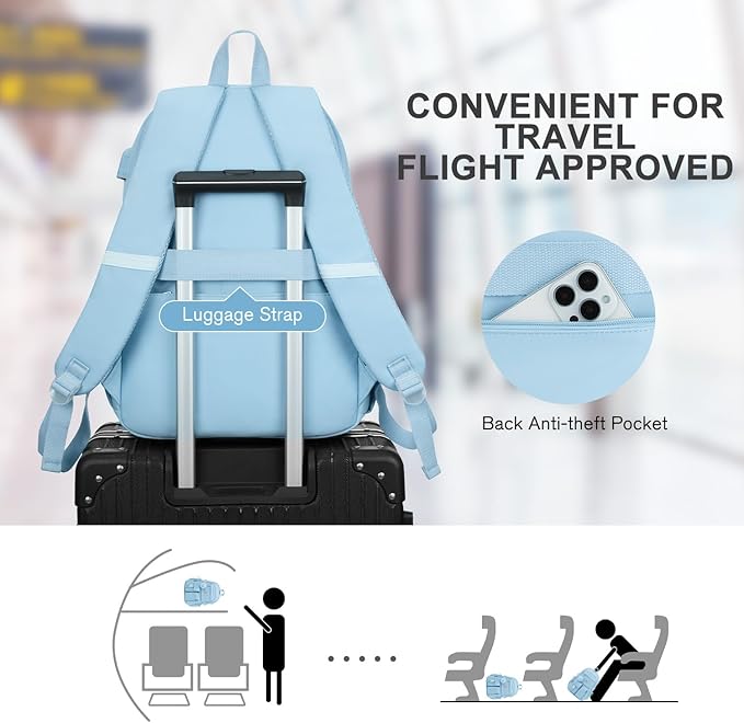 Backpack for Teen Girls, 15.6 Inch Laptop Backpack Cute Kids Bookbag for Middle School College Students, Large School Bag for Women (Blue)