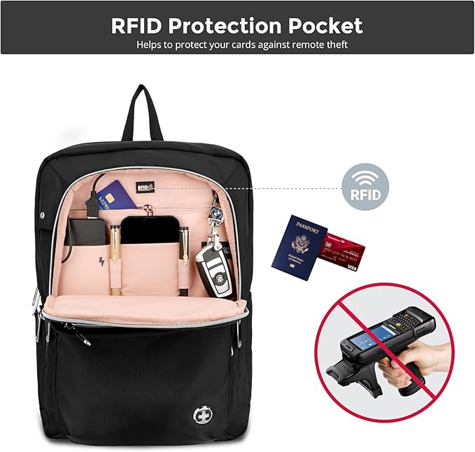 Swissdigital Design Laptop Backpack for Women，Travel Backpack with USB Charging Port，Fits 15.6 Inch School Computer Backpacks for Work Business,Platinum | SD1006F-01B